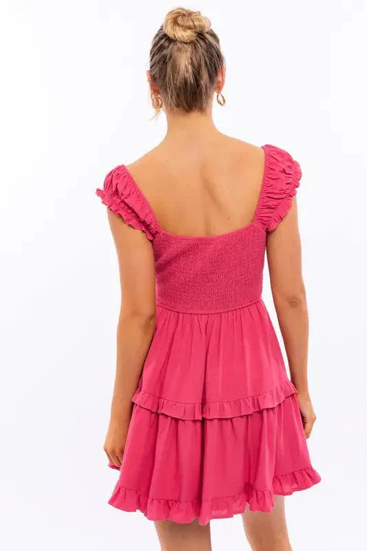 dress - Cap Sleeve Ruffle Mini Dress - Boho Eco Boutique™ - dress - Boho Eco Boutique™ - S - PINK -