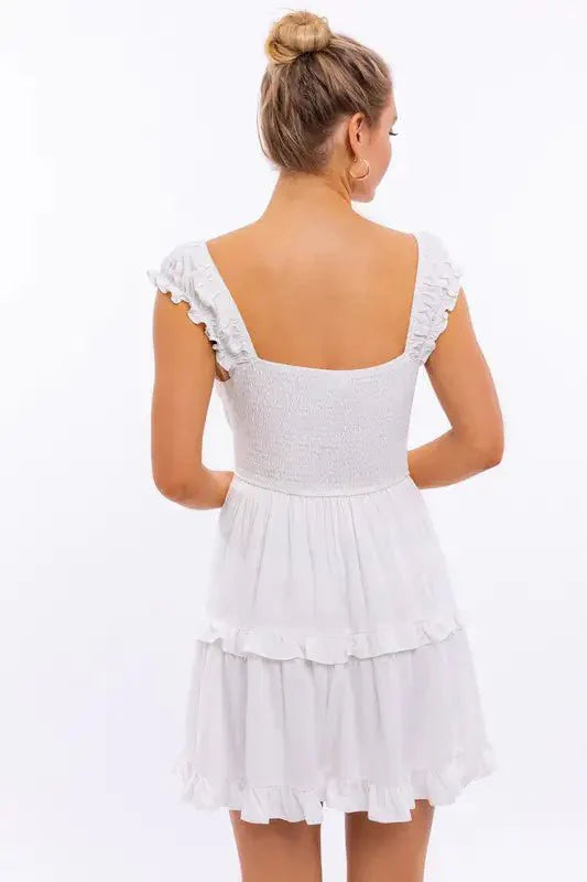 dress - Cap Sleeve Ruffle Mini Dress - Boho Eco Boutique™ - dress - Boho Eco Boutique™ - S - PINK -