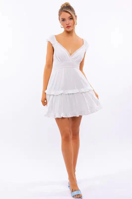 dress - Cap Sleeve Ruffle Mini Dress - Boho Eco Boutique™ - dress - Boho Eco Boutique™ - S - PINK -