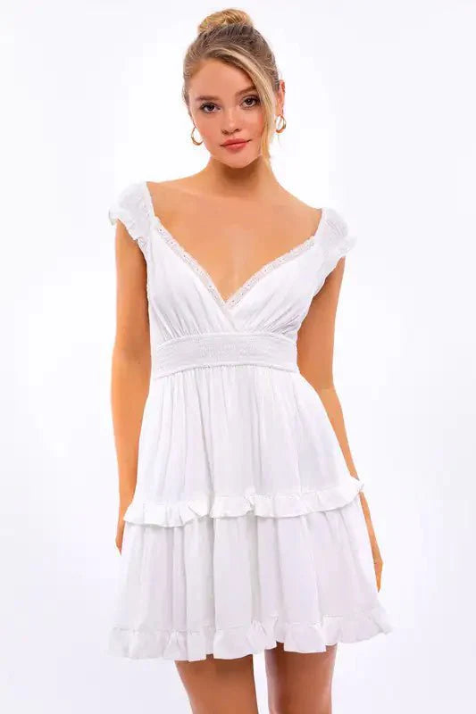 dress - Cap Sleeve Ruffle Mini Dress - Boho Eco Boutique™ - dress - Boho Eco Boutique™ - S - PINK -