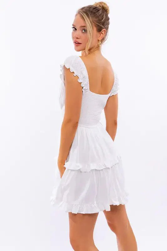 dress - Cap Sleeve Ruffle Mini Dress - Boho Eco Boutique™ - dress - Boho Eco Boutique™ - S - PINK -