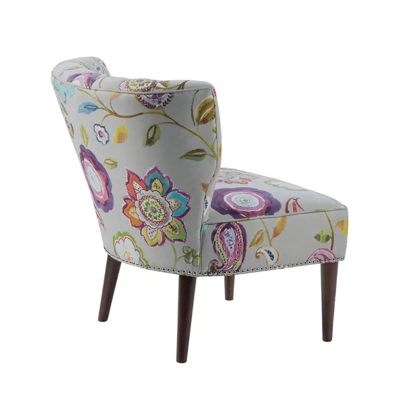 Channel Back Floral Boho Slipper Chair - Vibrant Upholstery Comfortable Tufted Back Perfect Accent for Living Room
