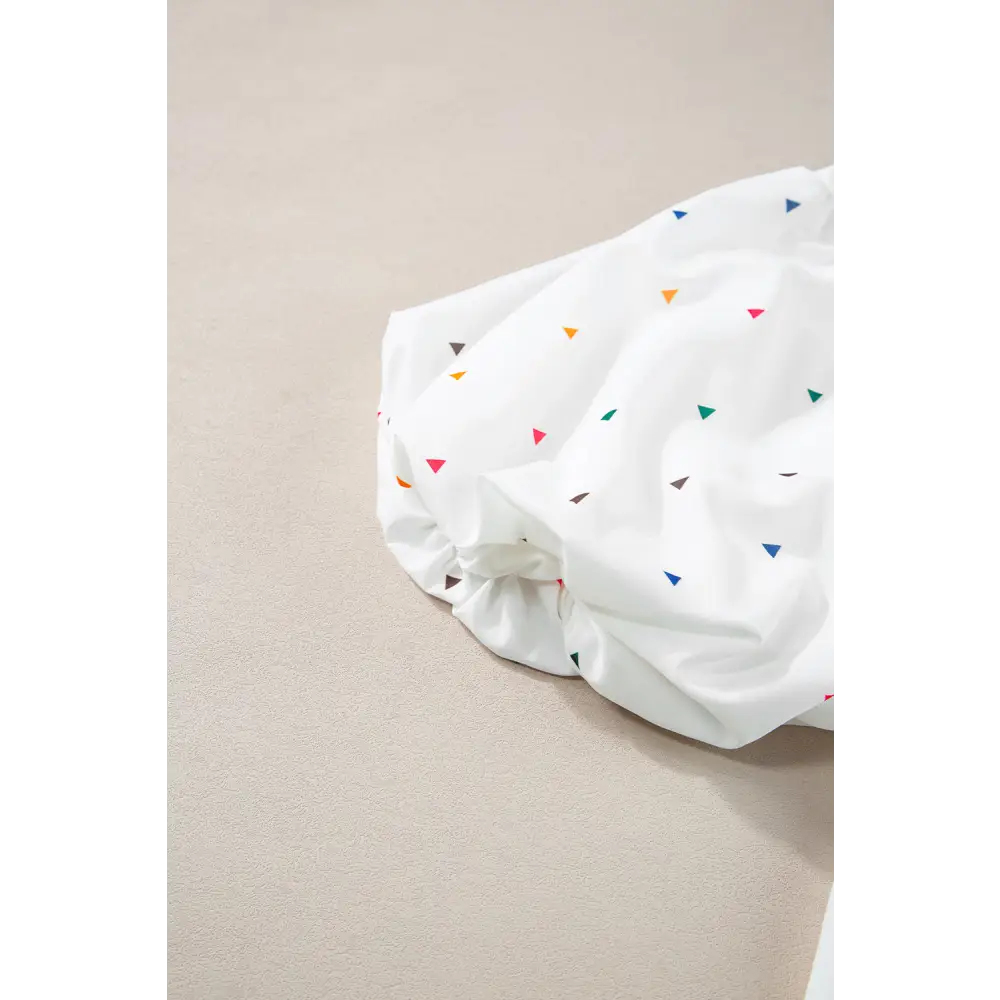 Chic White Babydoll Blouse with Colorful Geometric Print and V-Neck - Perfect for Casual or Dressy Occasions - Blouses