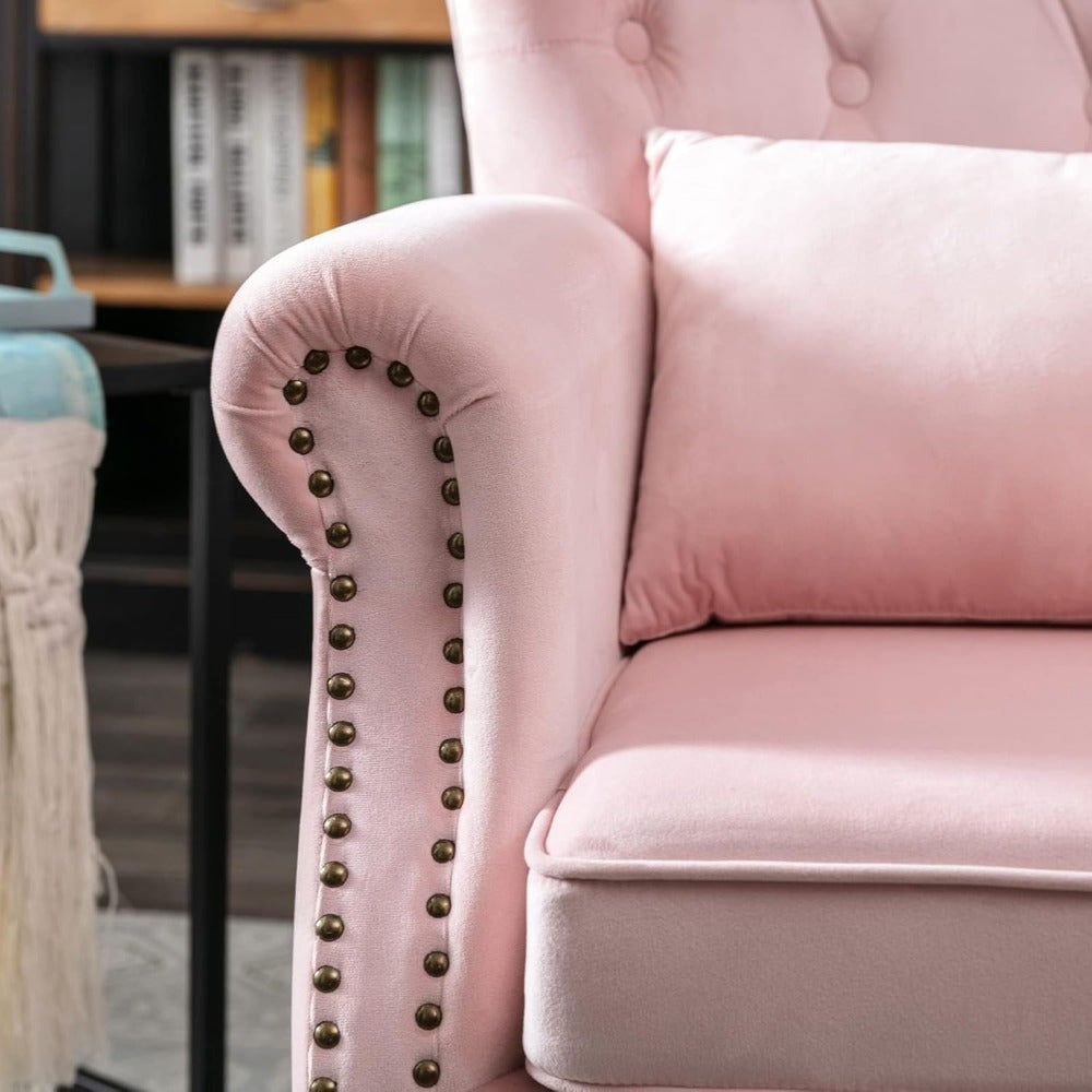 Comfortable Plush Velvet Single Sofa Wing Back Chair – Elegant Office & Lounge Seating - Velvet Pink / 1 Chair - Accent