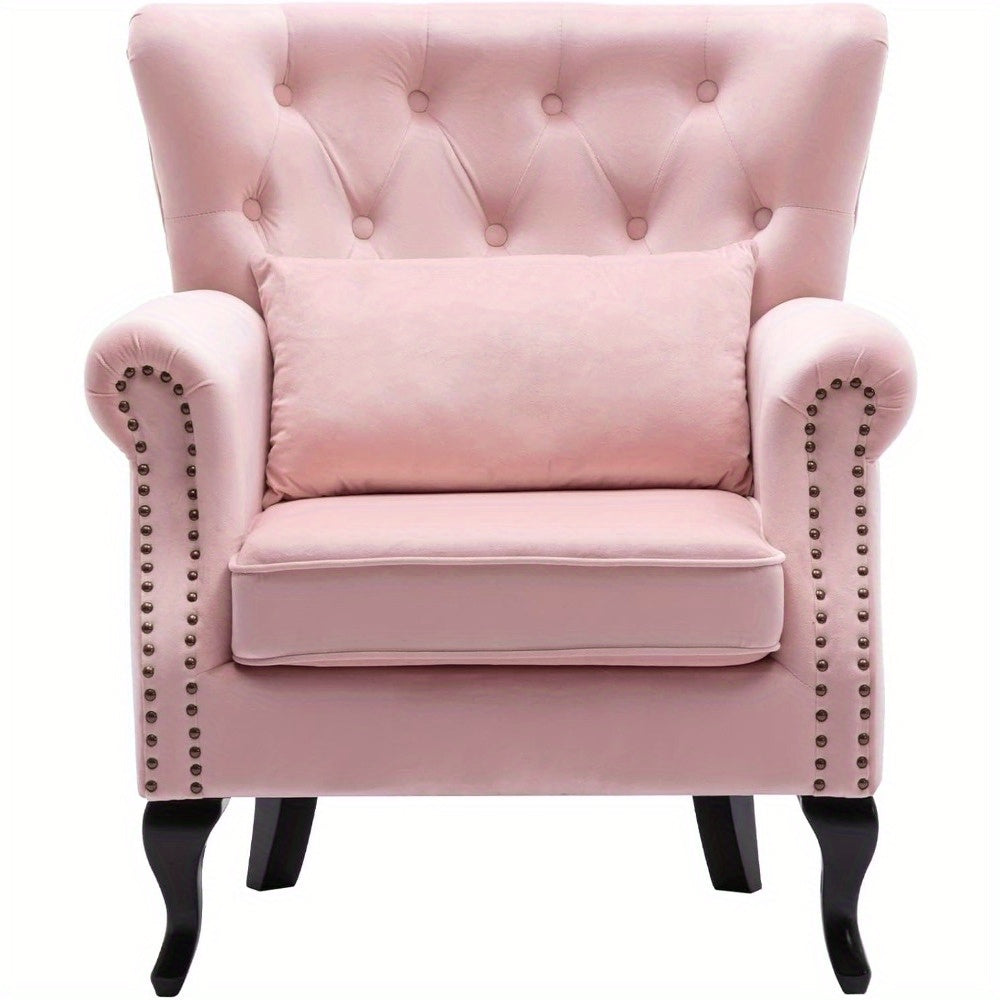 Comfortable Plush Velvet Single Sofa Wing Back Chair – Elegant Office & Lounge Seating - Velvet Pink / 1 Chair - Accent