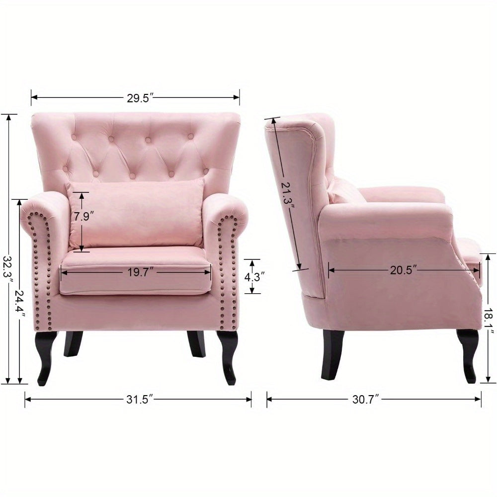 Comfortable Plush Velvet Single Sofa Wing Back Chair – Elegant Office & Lounge Seating - Velvet Pink / 1 Chair - Accent