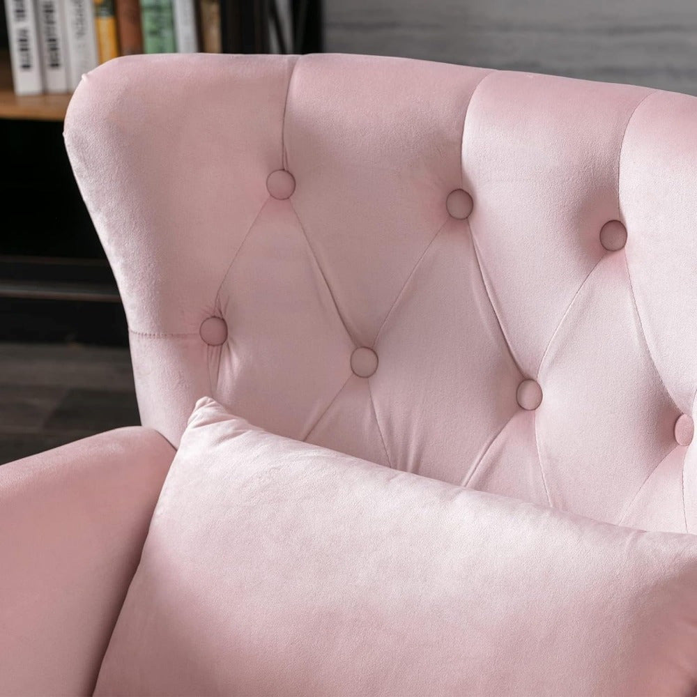 Comfortable Plush Velvet Single Sofa Wing Back Chair – Elegant Office & Lounge Seating - Velvet Pink / 1 Chair - Accent