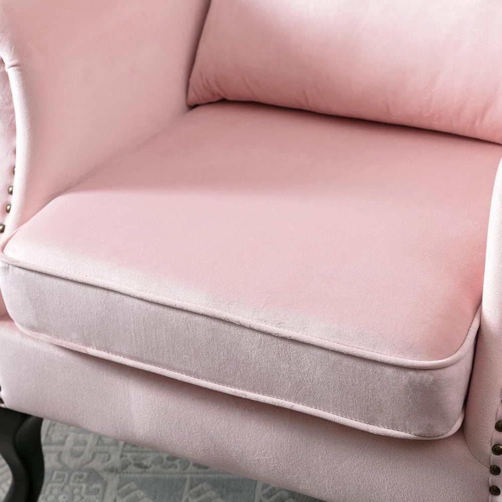 Comfortable Plush Velvet Single Sofa Wing Back Chair – Elegant Office & Lounge Seating - Velvet Pink / 1 Chair - Accent