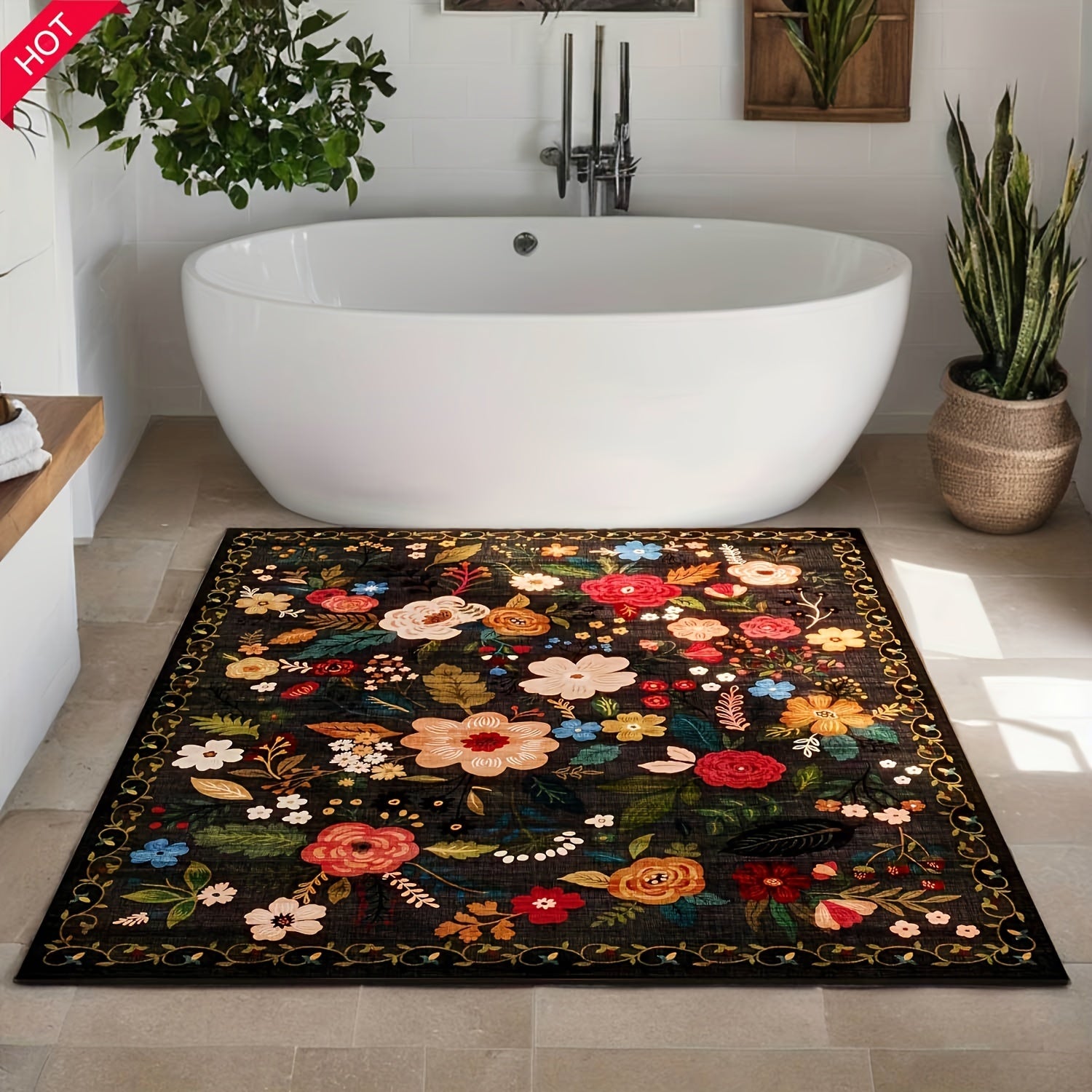 Boho Chic Vintage-Inspired Area Rug - Non-Slip Machine Washable Runner for Kitchen, Hallway, Living Room, and More - Soft Floral Design Carpet