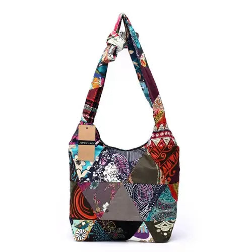 Designer Women Sling Shoulder Bag - Cotton Fabric Floral Hobo Messenger Bag Hippie Patchwork Style - multicolor / CHINA