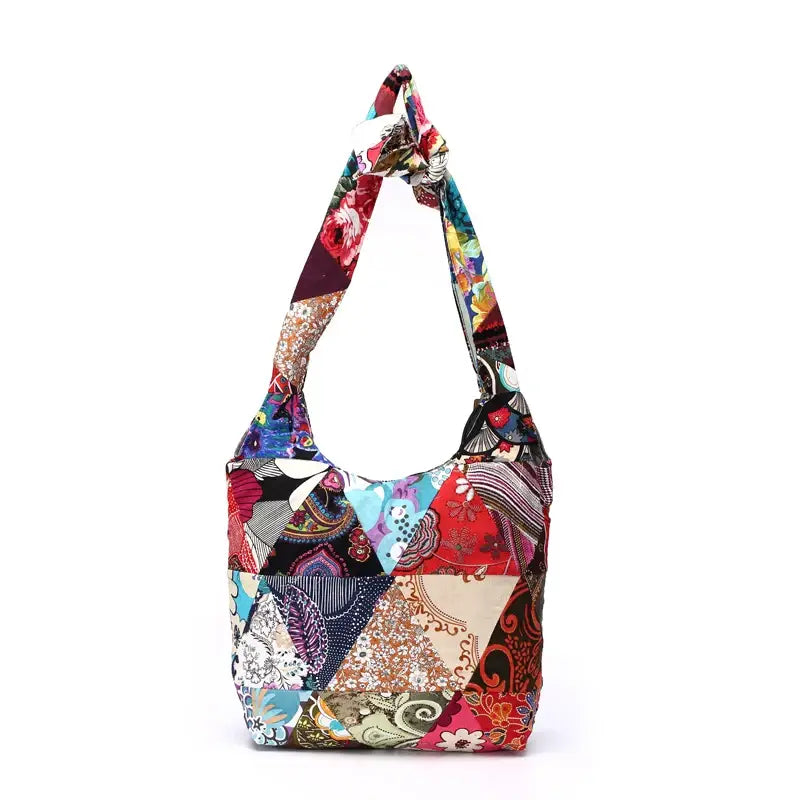 Designer Women Sling Shoulder Bag - Cotton Fabric Floral Hobo Messenger Bag Hippie Patchwork Style - multicolor / CHINA