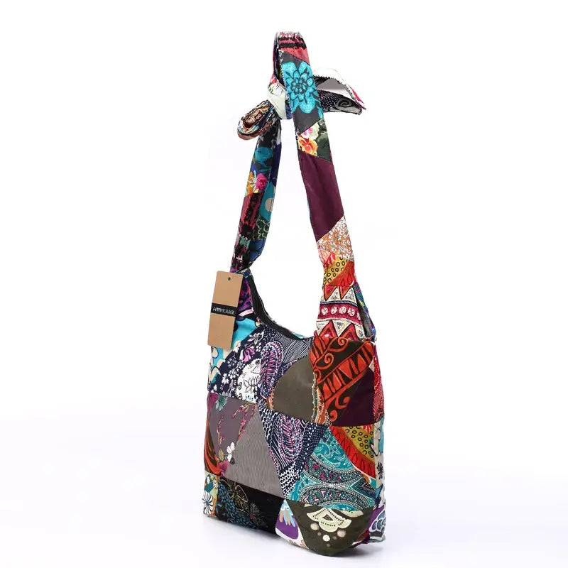 Designer Women Sling Shoulder Bag - Cotton Fabric Floral Hobo Messenger Bag Hippie Patchwork Style - multicolor / CHINA