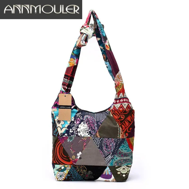 Designer Women Sling Shoulder Bag - Cotton Fabric Floral Hobo Messenger Bag Hippie Patchwork Style - multicolor / CHINA