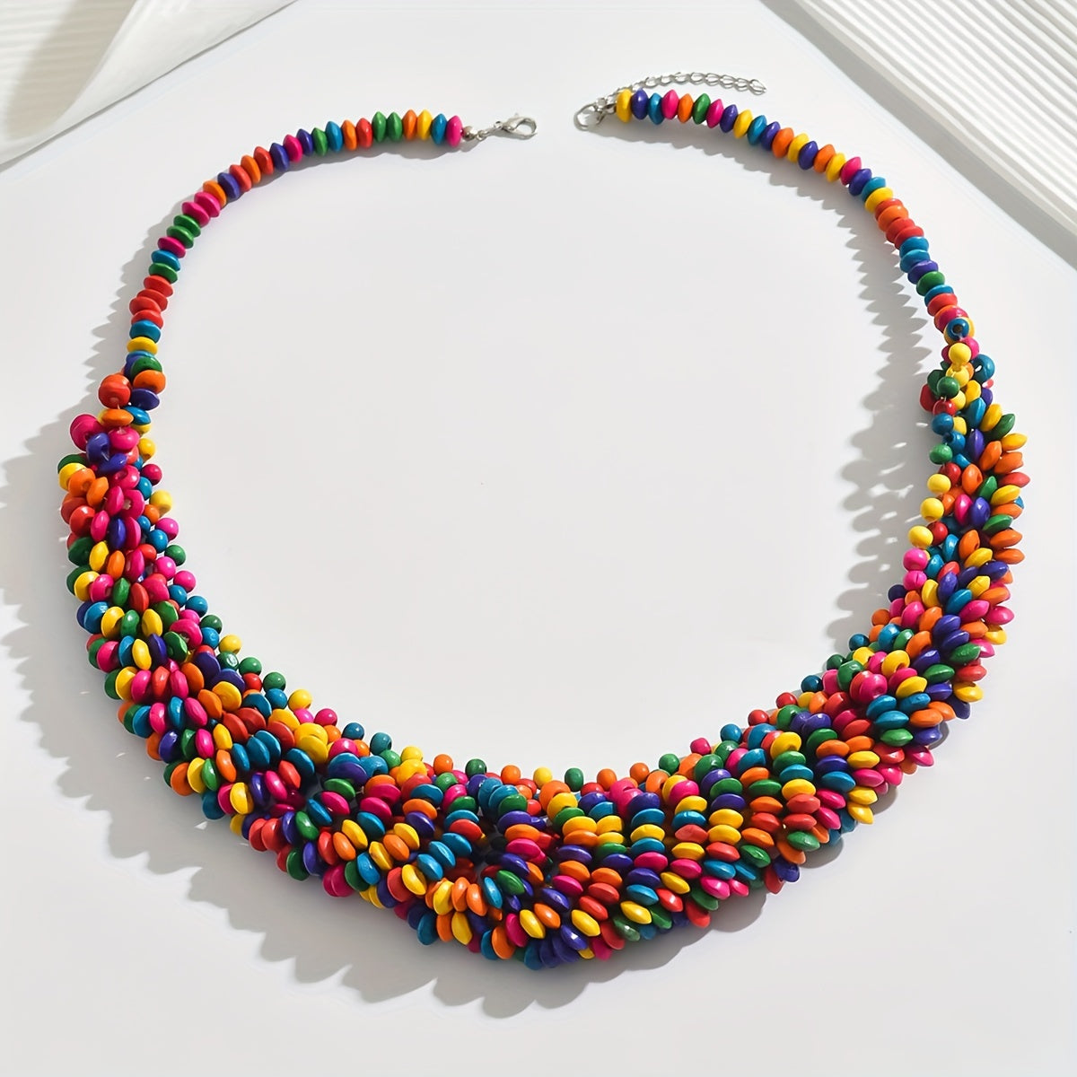 Bohemian Geometric Wooden Multicolor Layered Bead Necklace - Vintage Handmade Statement Jewelry for Women & Girls - Perfect for Party, Prom, Music Festival, Summer Travel & Holiday Wear