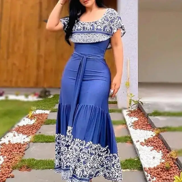 Eco-Chic Tribal Print Off The Shoulders Maxi Dress – Sustainable Vacation Style for Free-Spirit Boho Women
