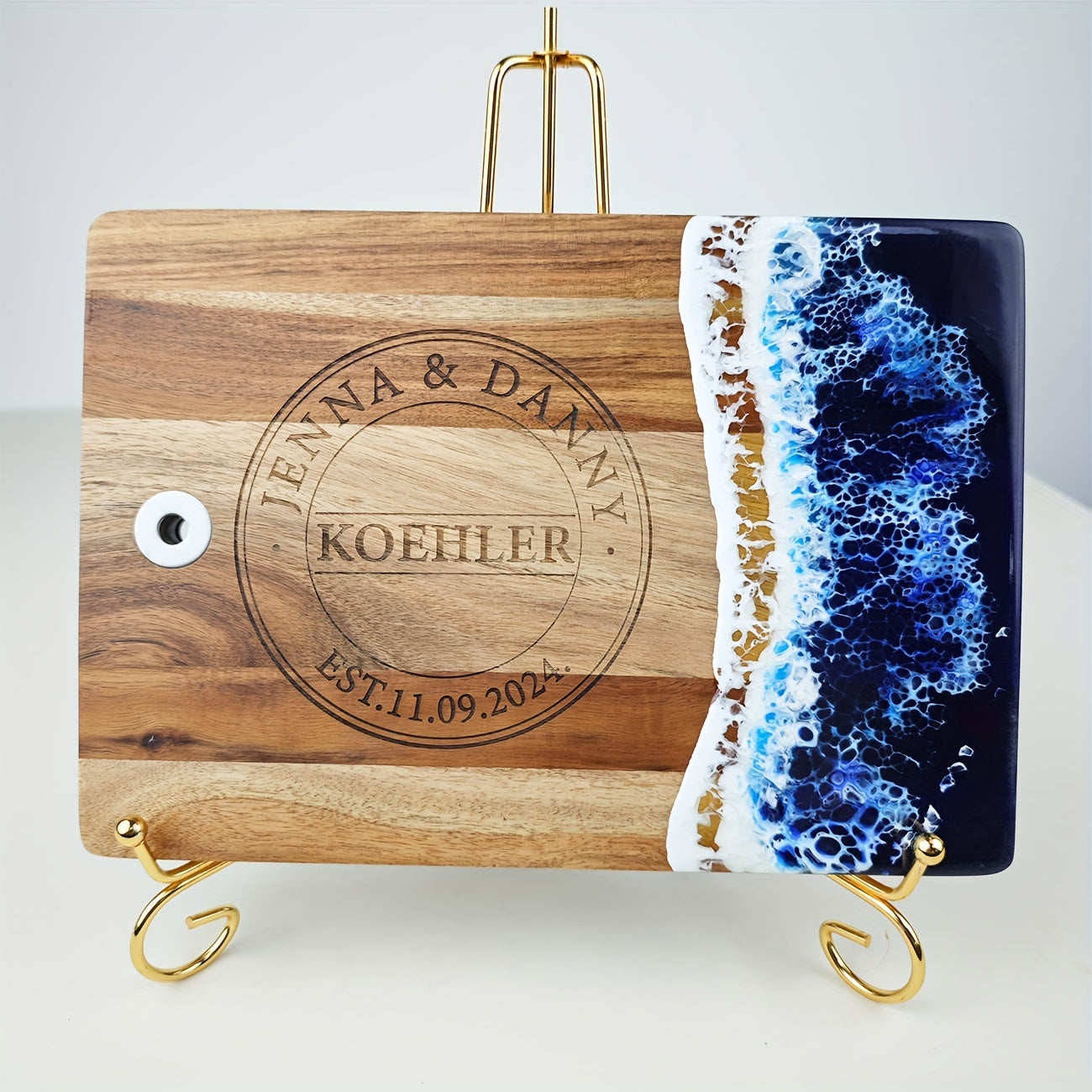 Custom Engraved Ocean-Themed Wooden Cutting Board - Acacia Wood with Unique Resin Pattern | Ideal for Cheese, Charcuterie & Vegetables | Perfect Gift for Weddings, Anniversaries & More