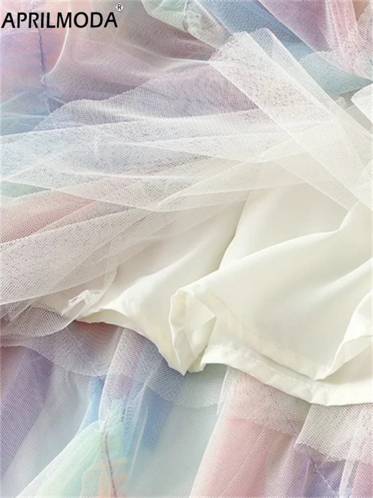 Gradient Mesh Midi Skirt - Irregular High Elastic Ruffle Patchwork Rainbow Tutu for Parties Holidays & Brides - Midi