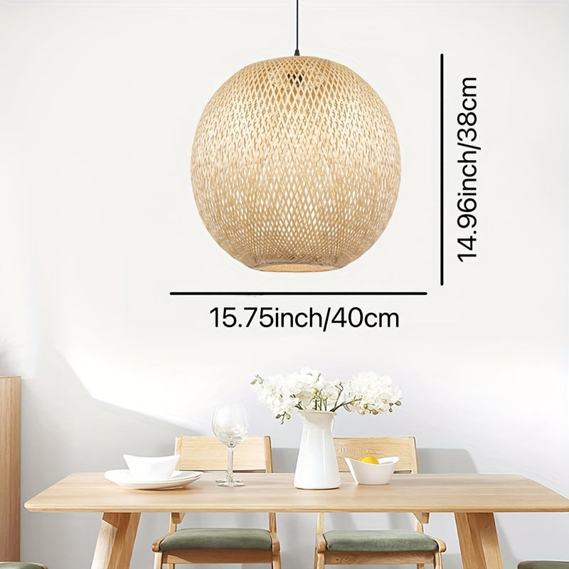 Handmade Bamboo Woven Pendant Light – Elegant Lighting for Living Room Dining Room and Kitchen Island (Light Source
