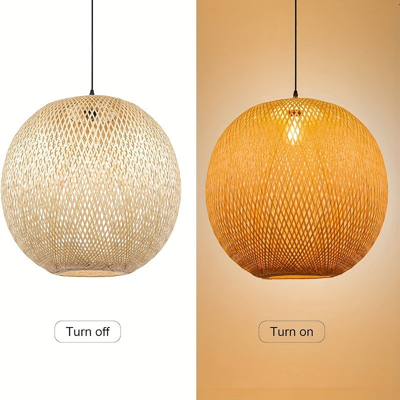 Handmade Bamboo Woven Pendant Light – Elegant Lighting for Living Room Dining Room and Kitchen Island (Light Source
