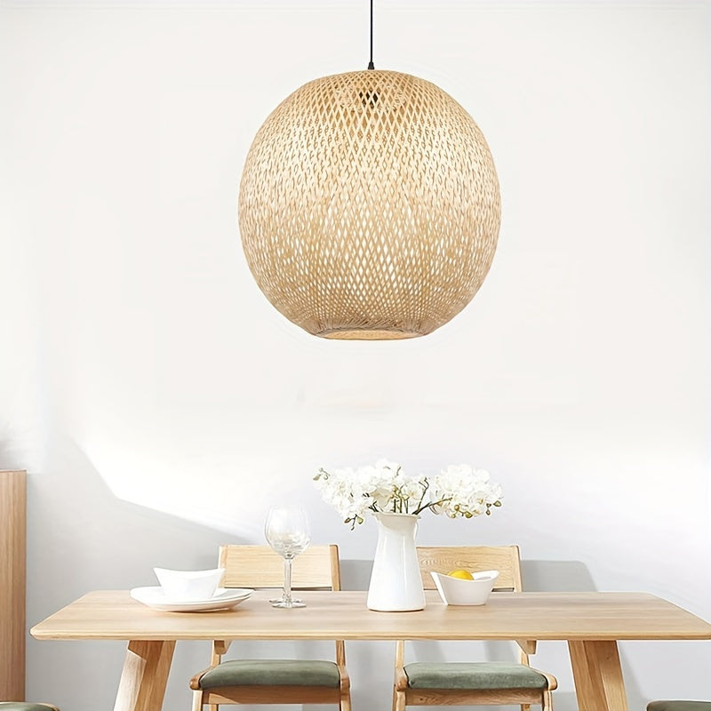 Handmade Bamboo Woven Pendant Light – Elegant Lighting for Living Room Dining Room and Kitchen Island (Light Source