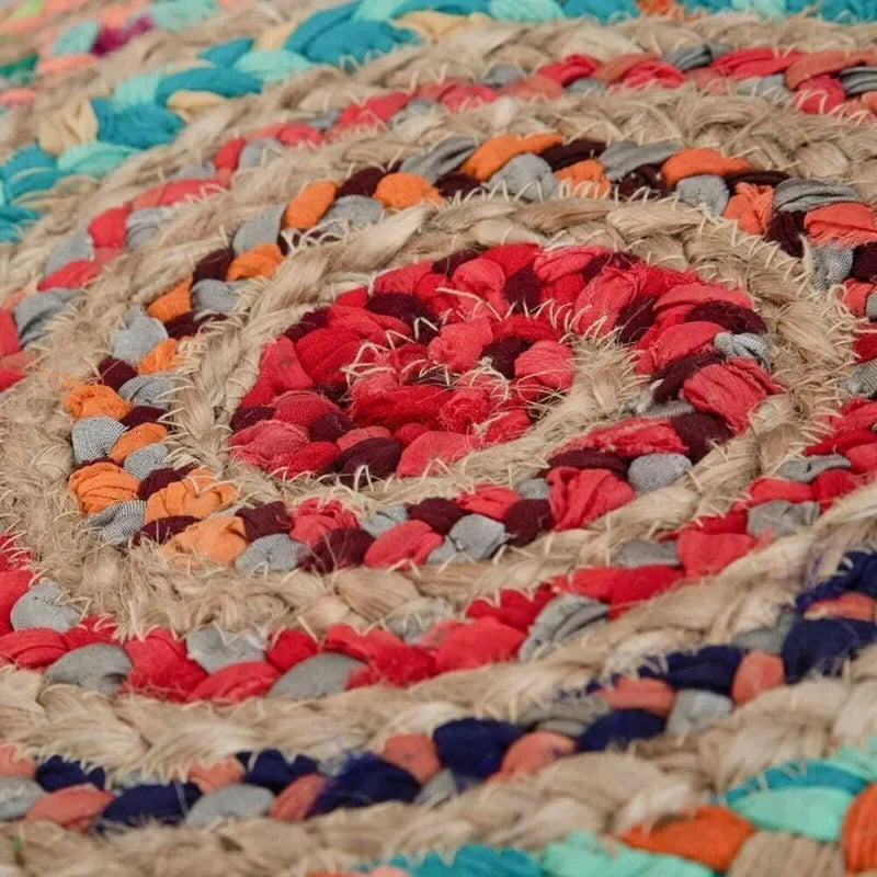 Handmade Bohemian Pouf – Natural Jute & Cotton Braided Ottoman Cover with Vibrant Colors for Living Room Décor - Ottoman