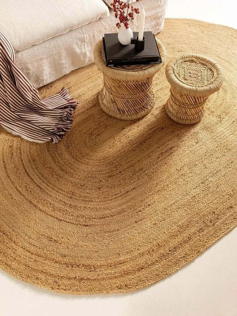 Handwoven Jute Reversible Area Rug – Natural Woven Oval Carpet for Home and Outdoor Use - Interior and Exterior Rug