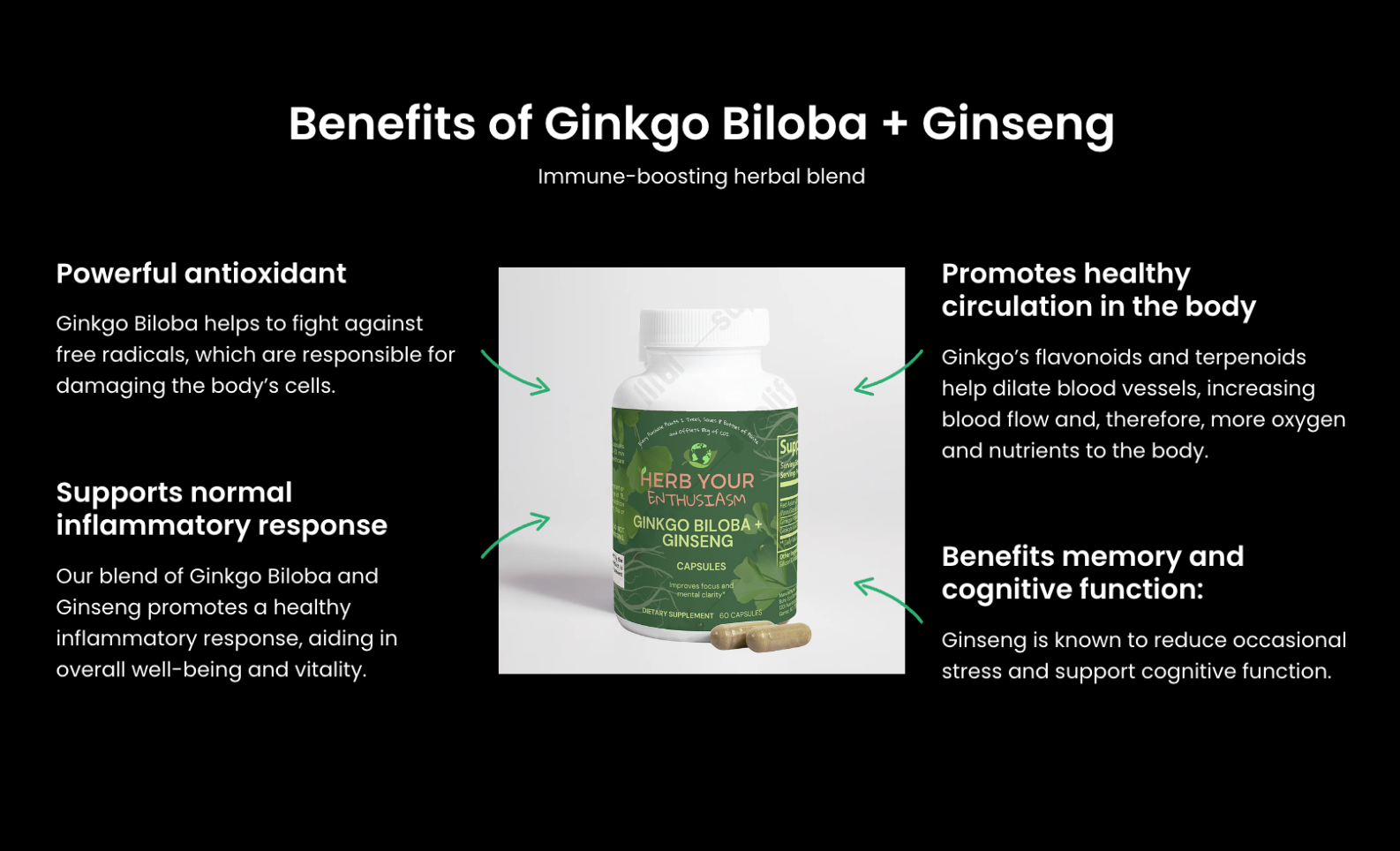 Herb Your Enthusiasm 100% Natural Organic Non GMO Ginkgo Biloba + Ginseng - Specialty Supplements