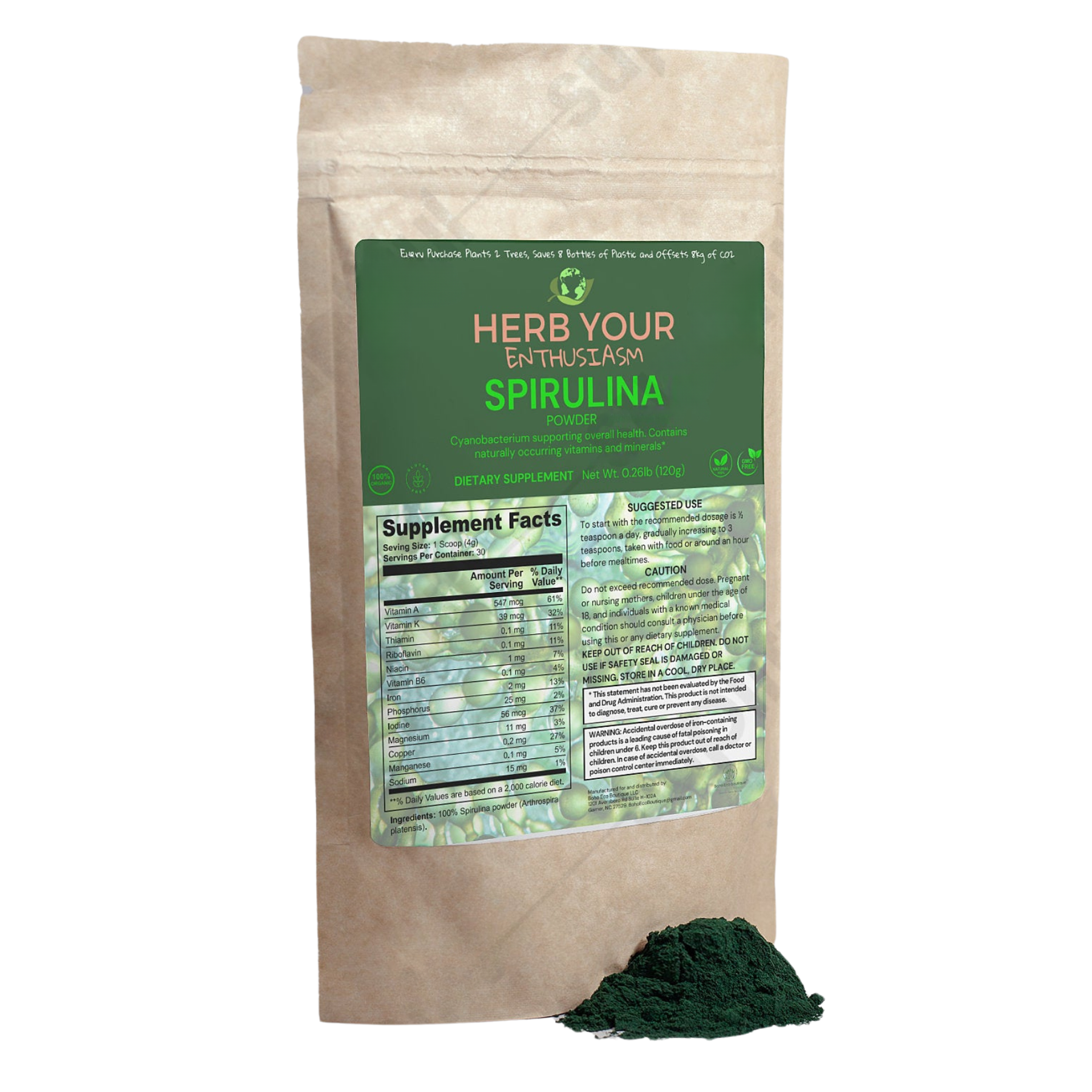 Herb Your Enthusiasm 100% Natural Organic Non GMO Spirulina Powder - Natural Extracts