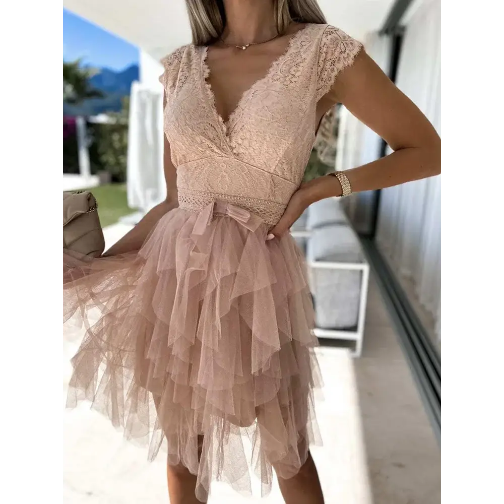 Lace Patchwork Asymmetrical White Boho Dress Femme Sexy Sleeveless Slim Fit Party Dress Solid Summer Backless V Neck