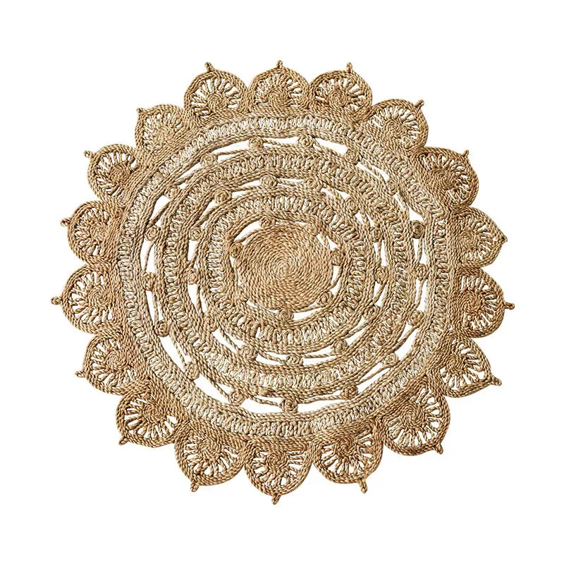 Living Room Carpet Home Decoration - Wear-Resistant and Durable Natural Jute Traditional Hand-Knitted Bedroom Rug - D