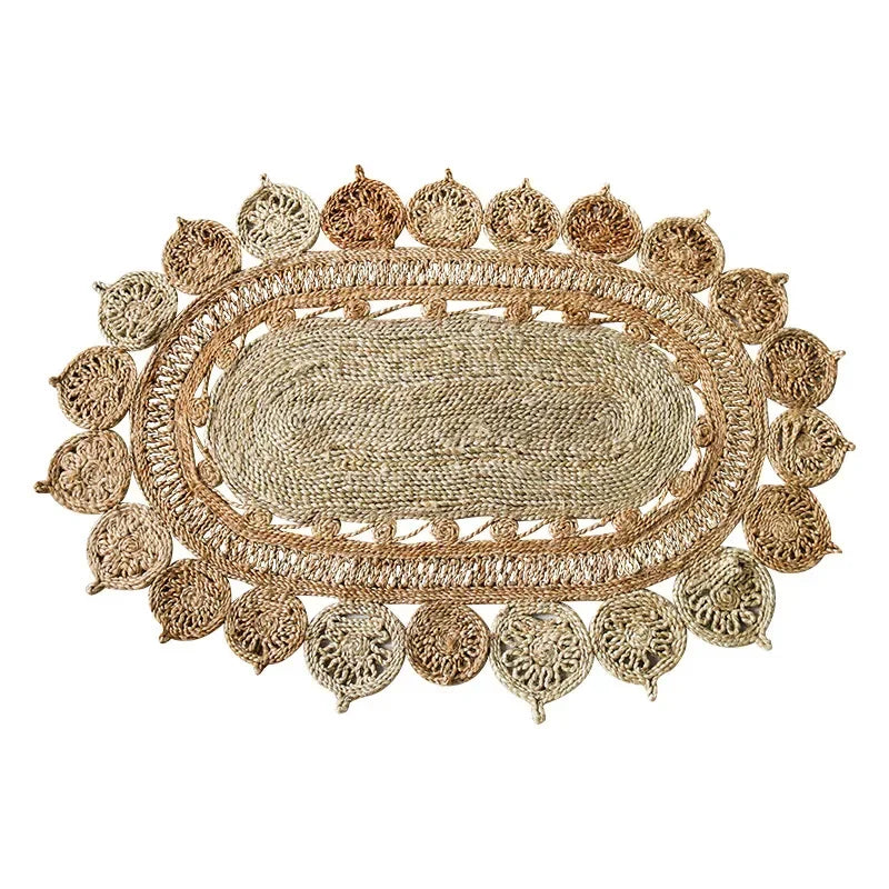 Living Room Carpet Home Decoration - Wear-Resistant and Durable Natural Jute Traditional Hand-Knitted Bedroom Rug - E
