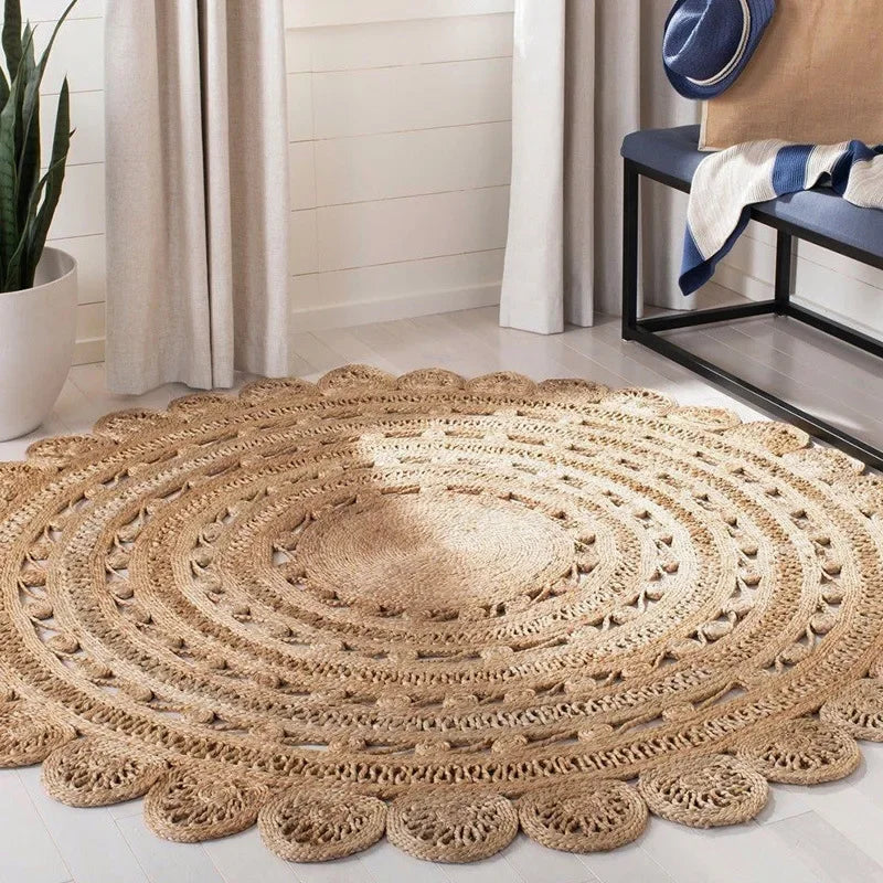 Living Room Carpet Home Decoration - Wear-Resistant and Durable Natural Jute Traditional Hand-Knitted Bedroom Rug