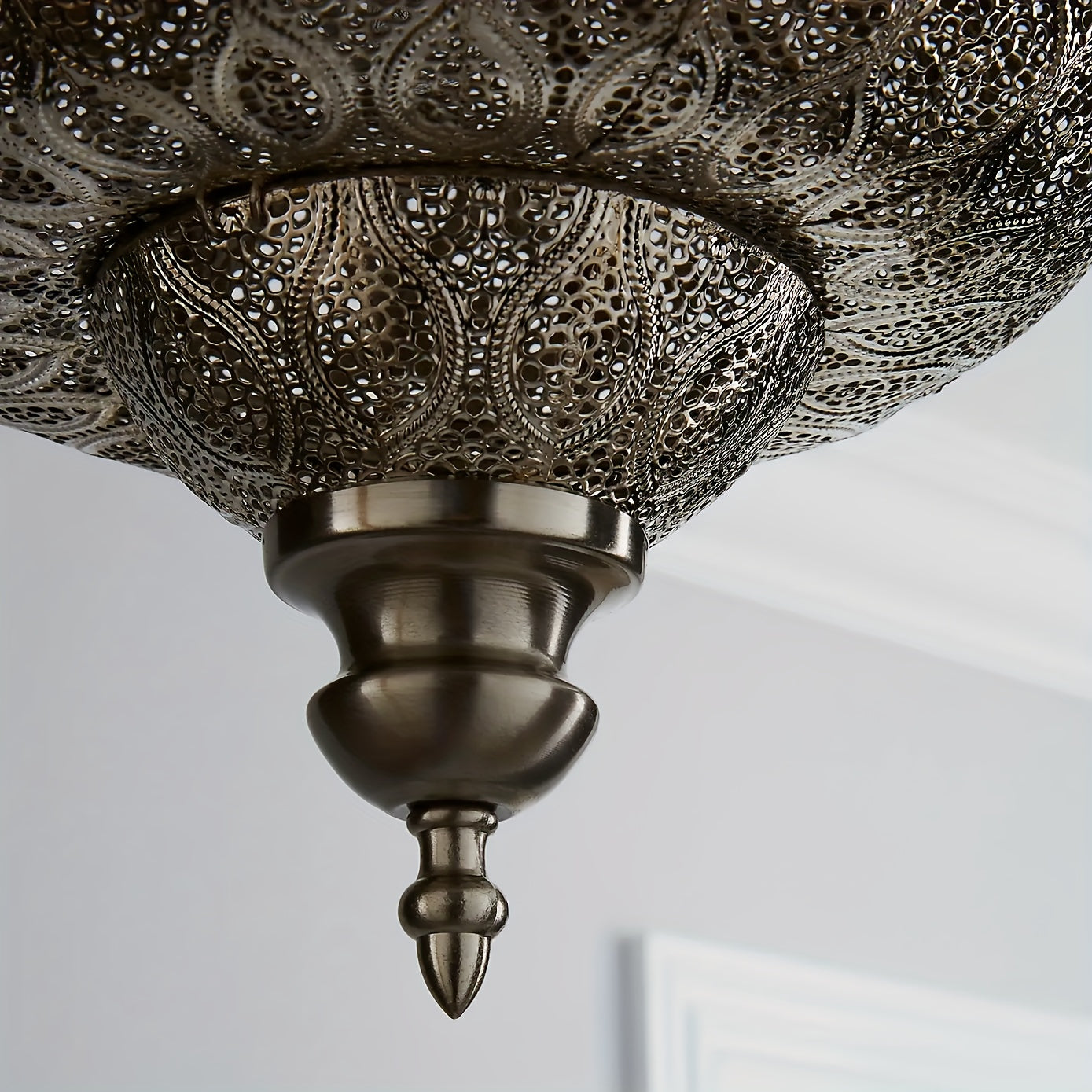 Lucena Fretwork Modern Drum Pendant Shade – Antique Bronze Finish Battery-Free Design - Pendant Light