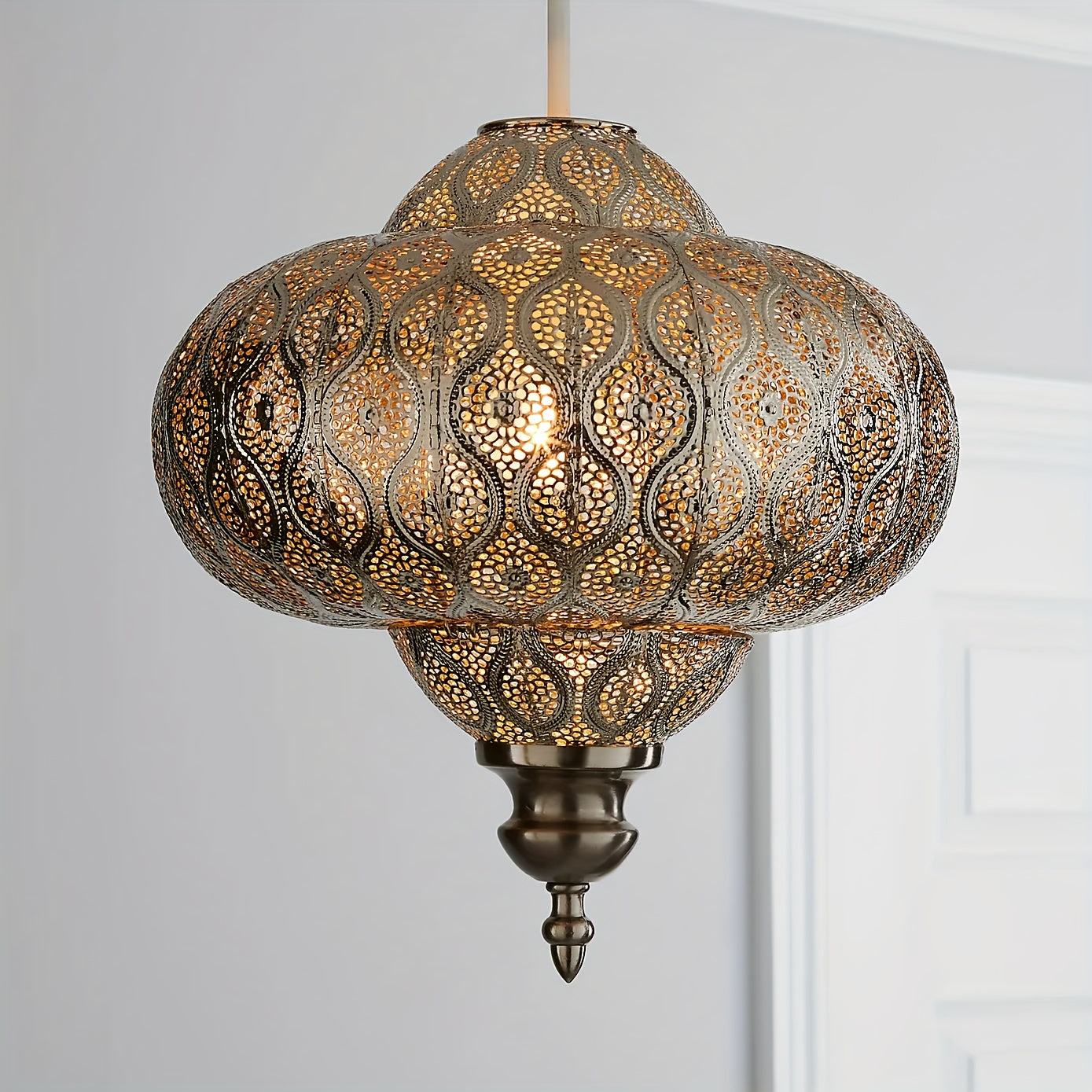 Lucena Fretwork Modern Drum Pendant Shade – Antique Bronze Finish Battery-Free Design - Pendant Light