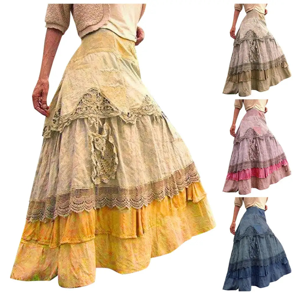 Luxury Women’S Elegant Dress Outfits Women’s Boho Tiered Long Lace Skirt Maxi Net Dresses - customized