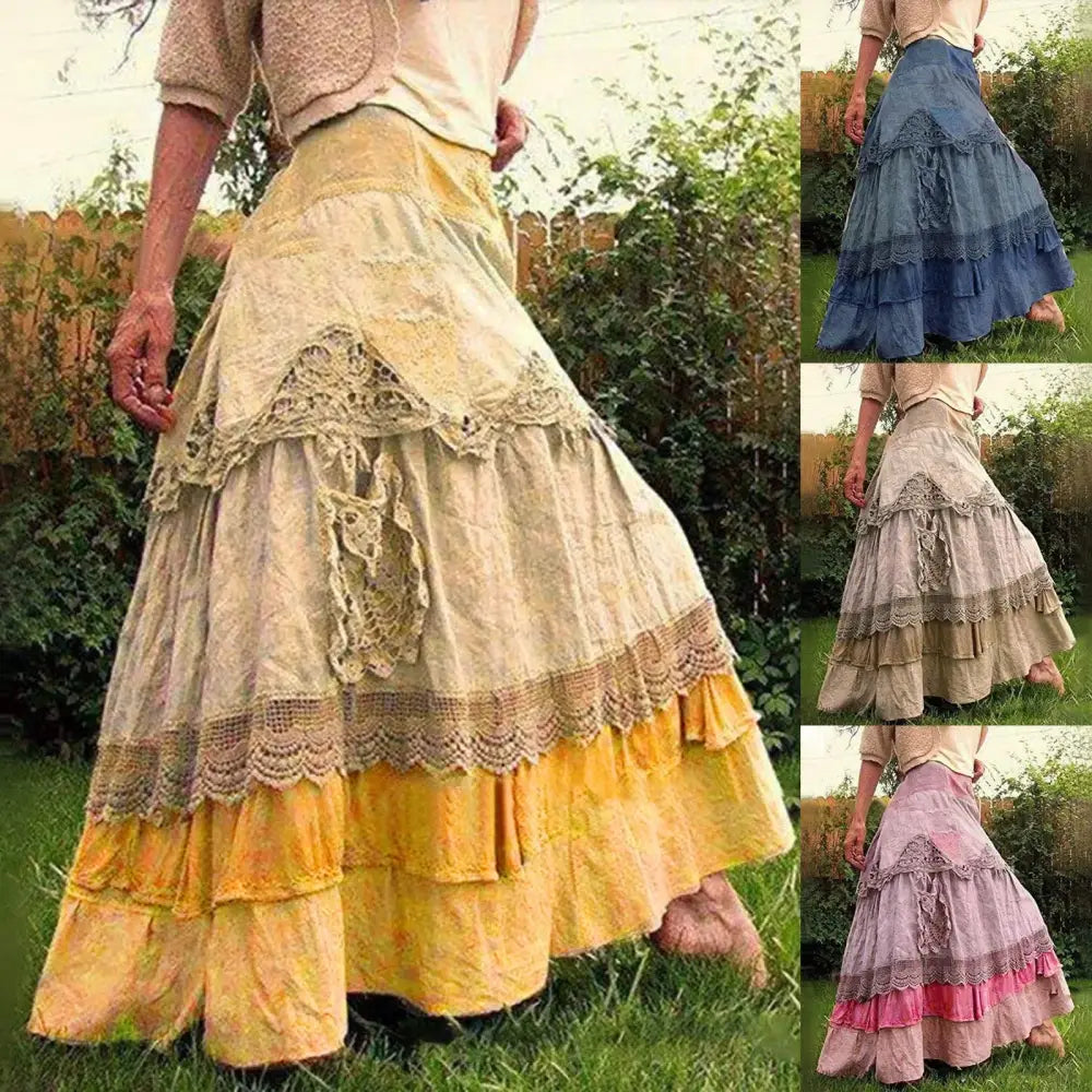 Luxury Women’S Elegant Dress Outfits Women’s Boho Tiered Long Lace Skirt Maxi Net Dresses - customized