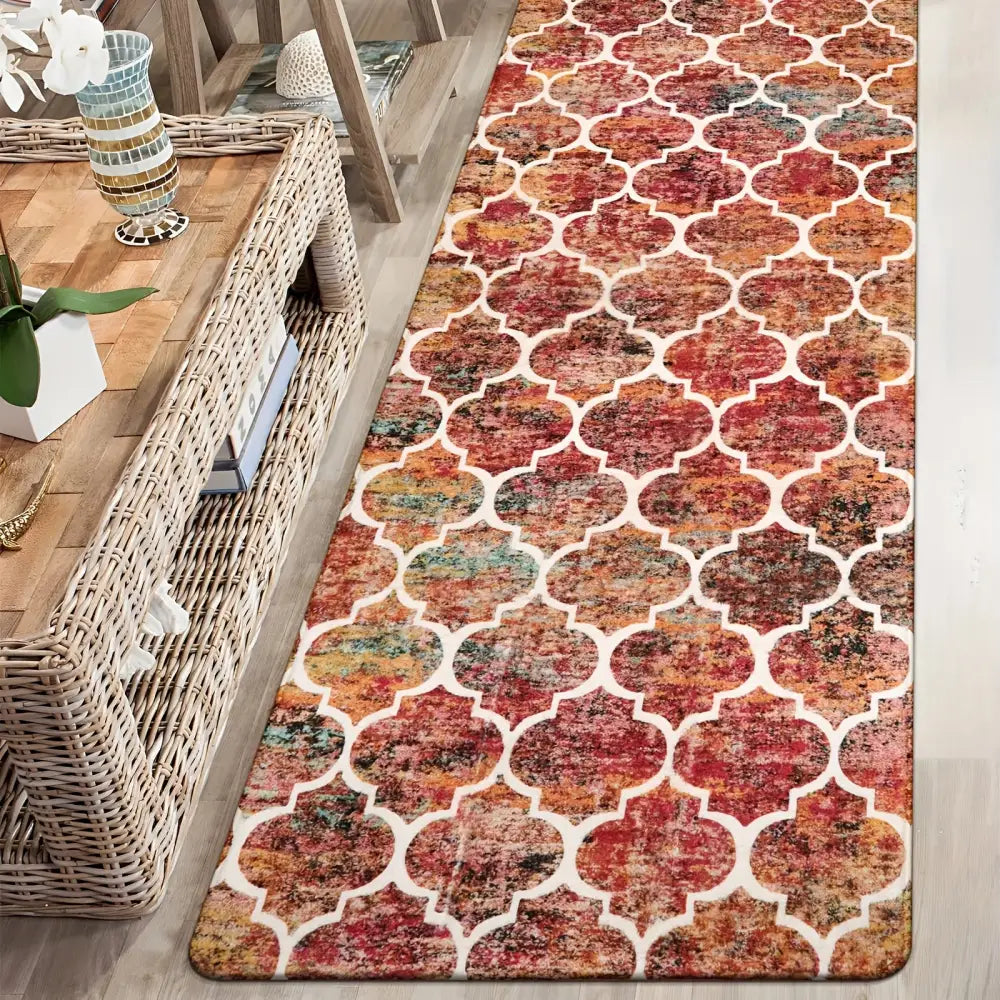 Moroccan Area Rug - Machine Washable Non-Slip Low-Pile Rug for Living Room Bedroom Entryway and More - Colorful