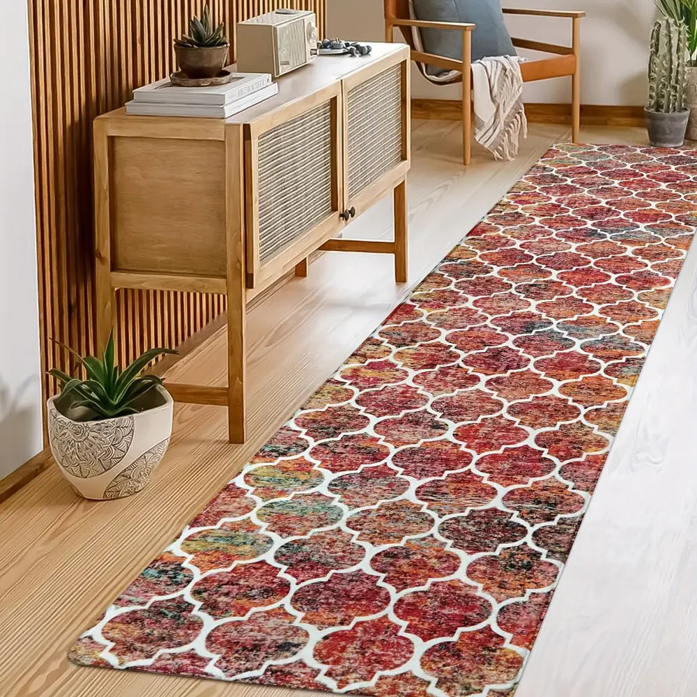 Moroccan Area Rug - Machine Washable Non-Slip Low-Pile Rug for Living Room Bedroom Entryway and More - Colorful