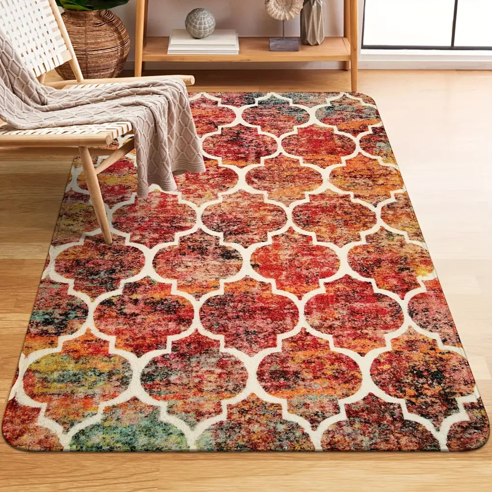 Moroccan Area Rug - Machine Washable Non-Slip Low-Pile Rug for Living Room Bedroom Entryway and More - Colorful