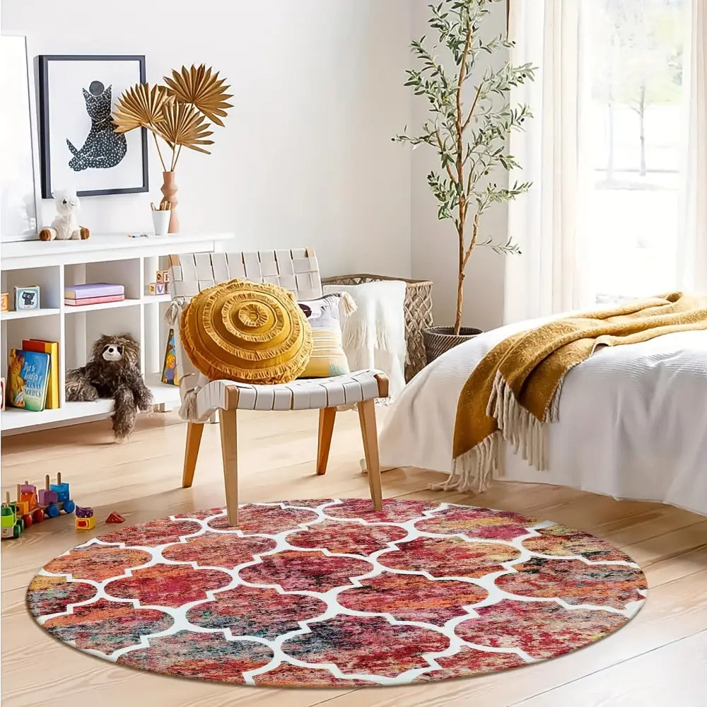 Moroccan Area Rug - Machine Washable Non-Slip Low-Pile Rug for Living Room Bedroom Entryway and More - Colorful