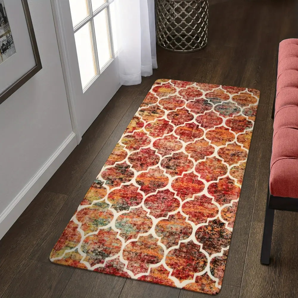 Moroccan Area Rug - Machine Washable Non-Slip Low-Pile Rug for Living Room Bedroom Entryway and More - Colorful