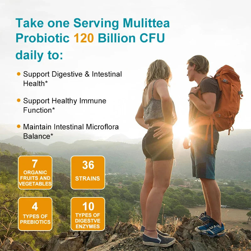 Mulitea Probiotic Complex Supplement 12 Billion CFUs - Male and Female Probiotics - Vitamins & Minerals