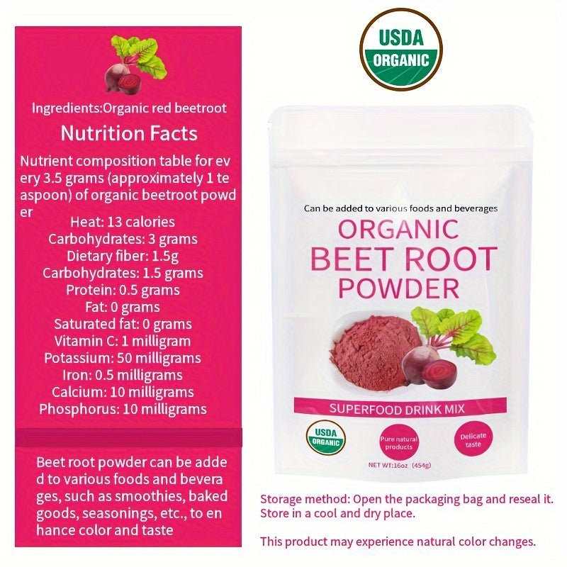 Organic Beetroot Powder (1 Pound) 100% Natural Beetroot Juice Powder Superfood High-quality Beetroot Concentrate Powder