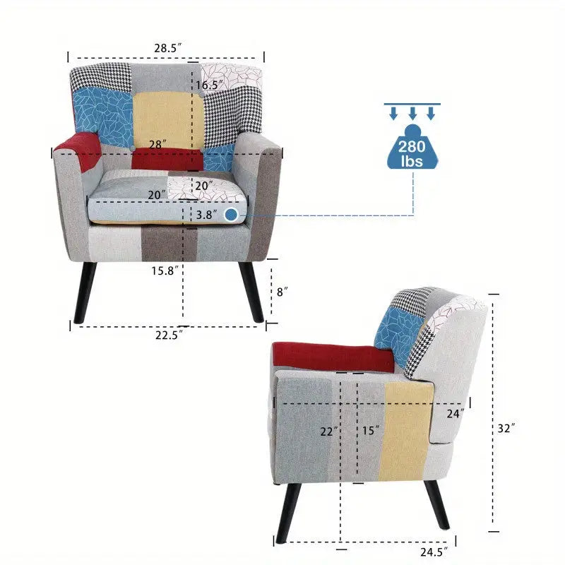 Patchwork Panache Upholstered Armchair - Elegant & Cozy Accent Chair with Unique Multicolor Design for Living Room