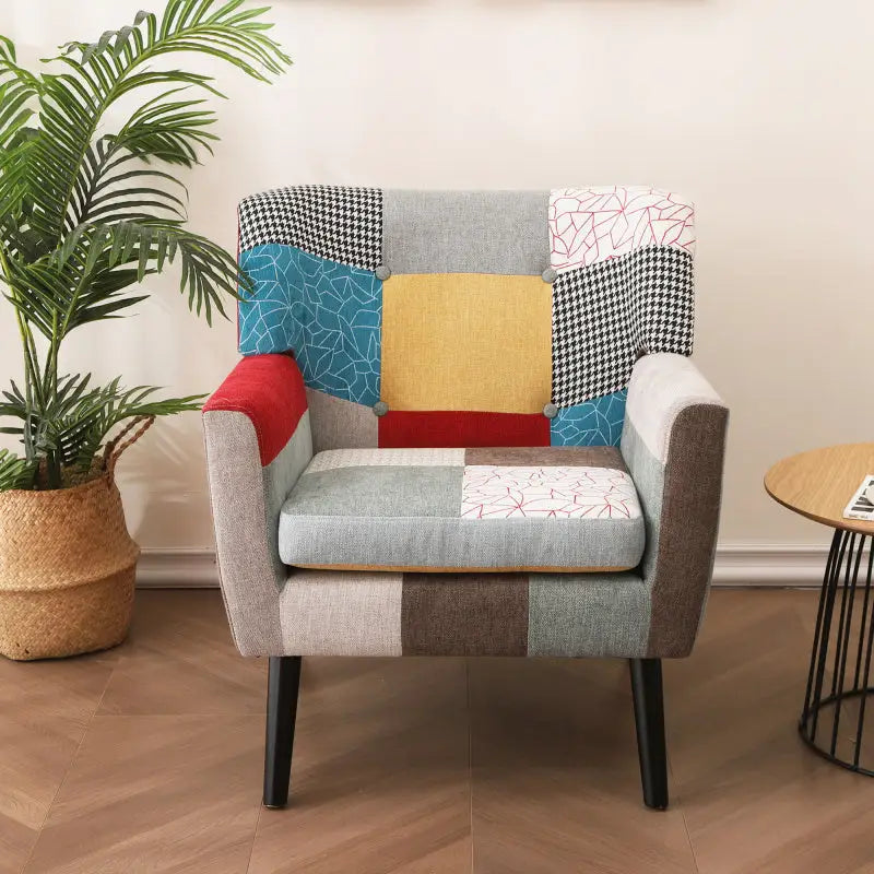 Patchwork Panache Upholstered Armchair - Elegant & Cozy Accent Chair with Unique Multicolor Design for Living Room