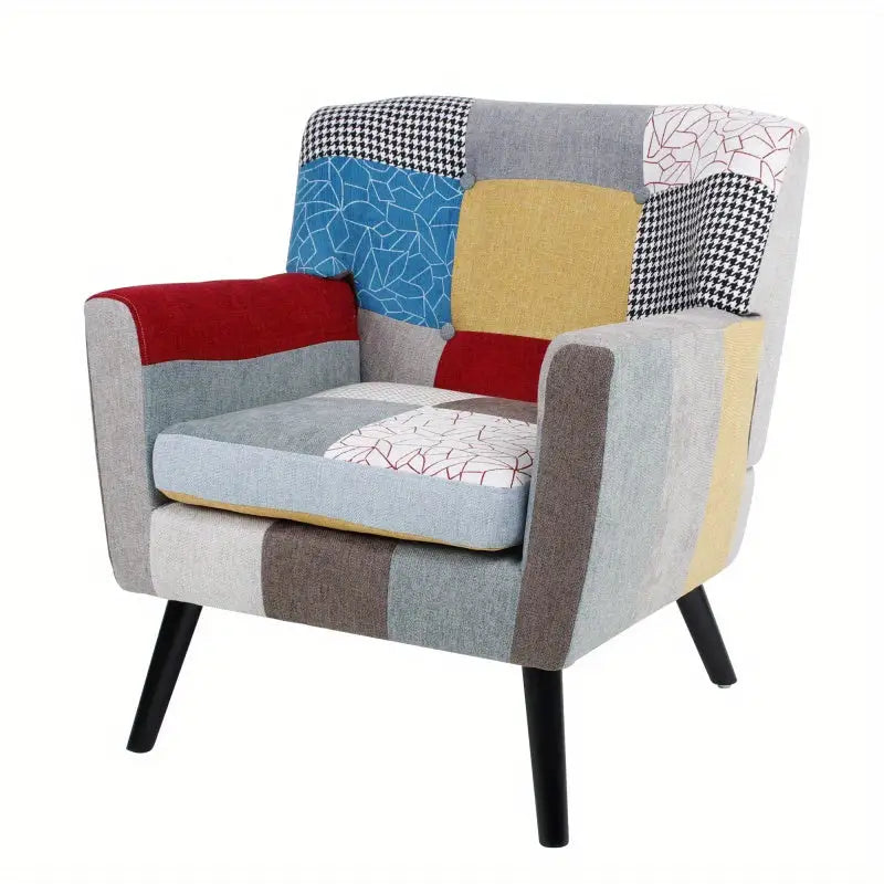 Patchwork Panache Upholstered Armchair - Elegant & Cozy Accent Chair with Unique Multicolor Design for Living Room