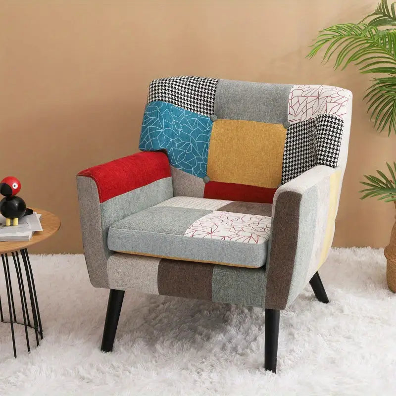 Patchwork Panache Upholstered Armchair - Elegant & Cozy Accent Chair with Unique Multicolor Design for Living Room