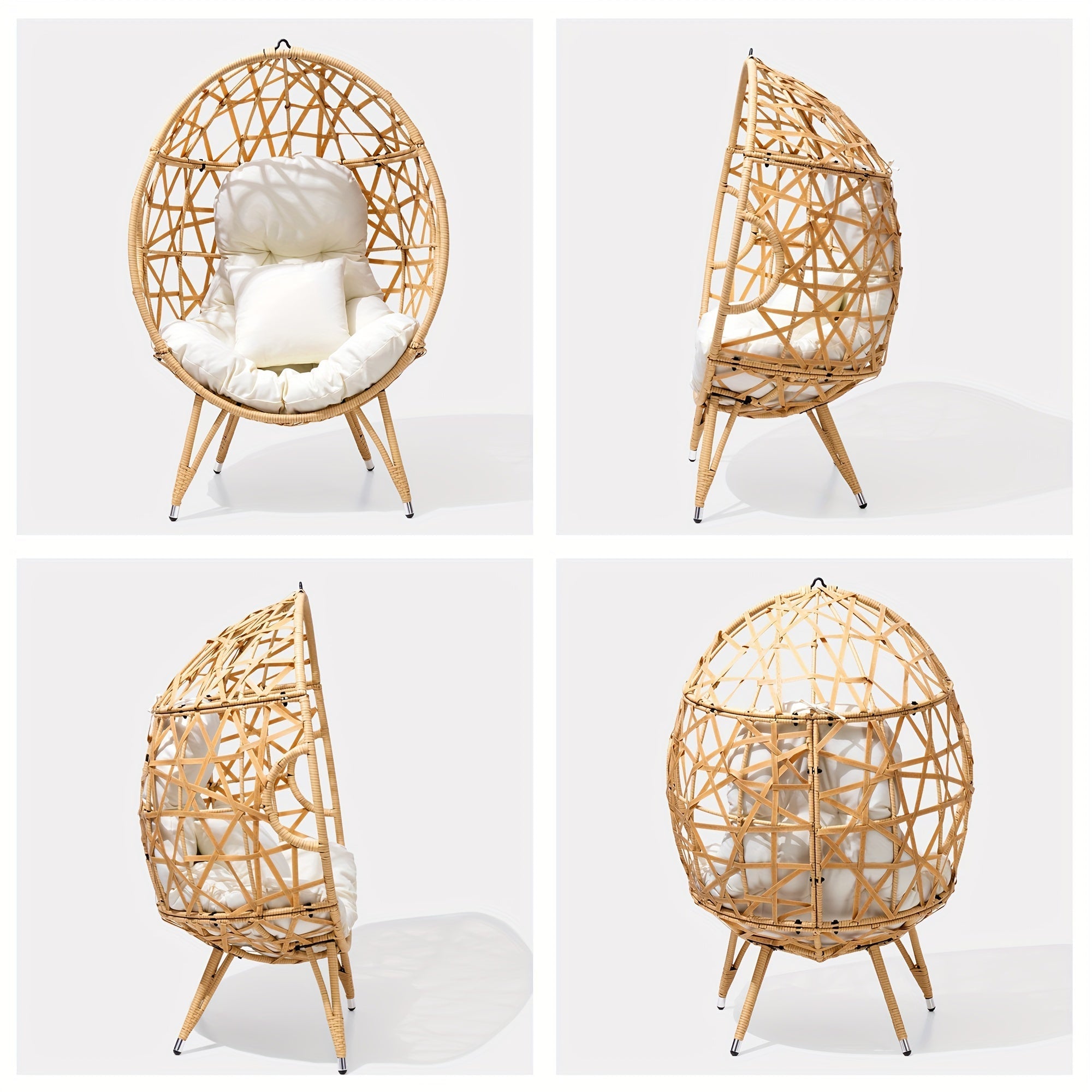 Patio Wicker Egg Chair with Cushion and Pillow Oversized Rattan Hanging Basket Lounge Chair with Legs Teardrop Cuddle