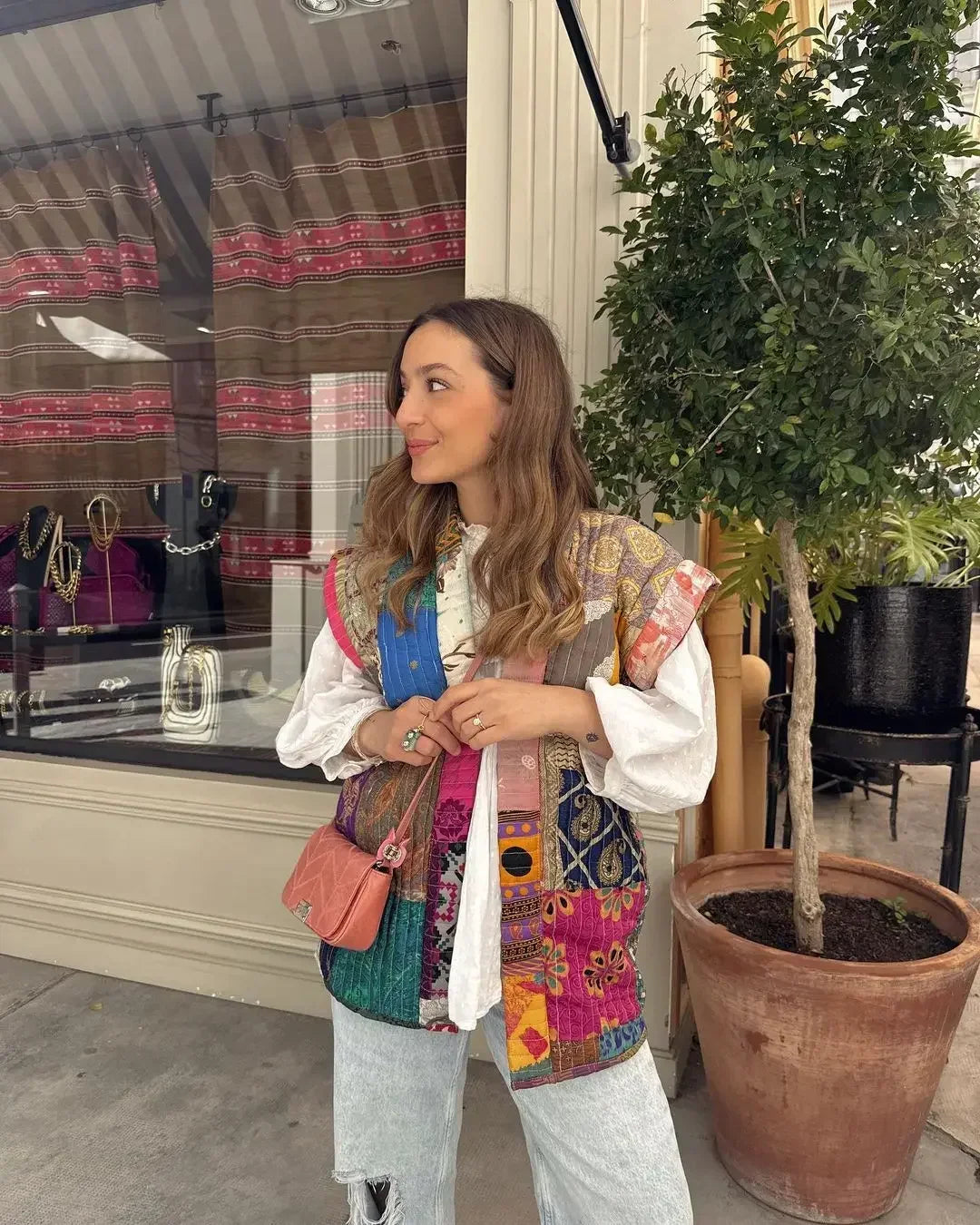 Printed Floral Patchwork Vest for Women - Sleeveless Loose Waistcoat Sweet Vintage Autumn Streetwear - As Show / S