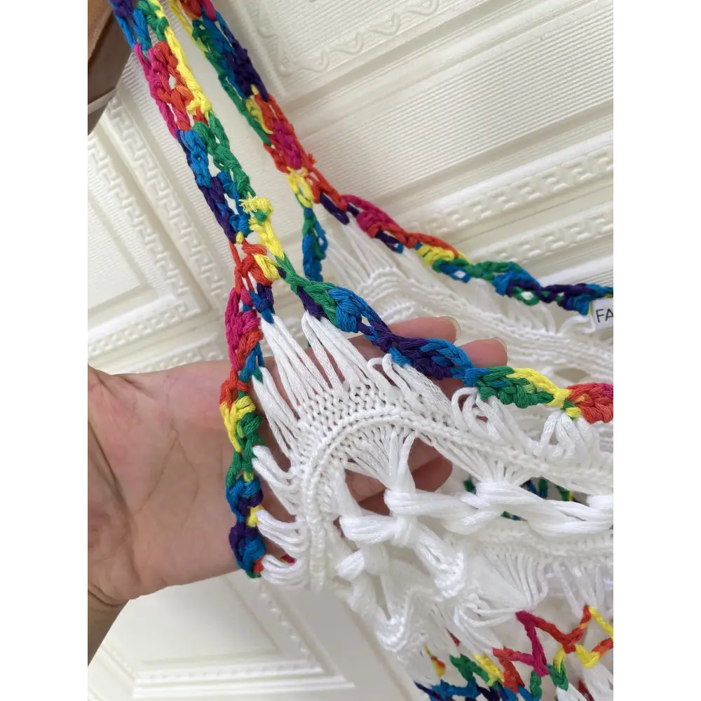 Rainbow Color Tassel Trim Cami Dress - Bohemian-Inspired Sleeveless V-Neck Cover-Up Perfect for Spring and Summer